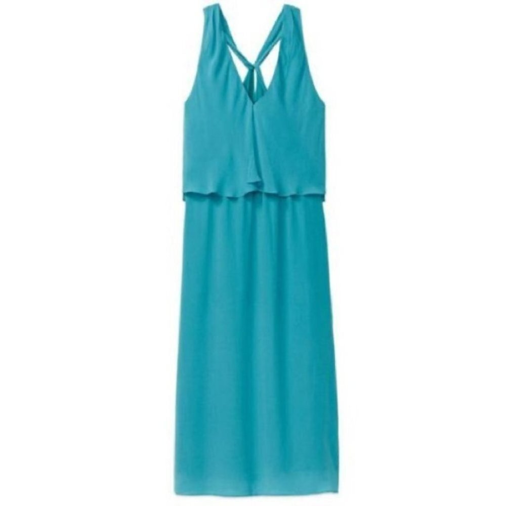 Babaton teal Kristian Maxi dress flowy  silk layered maxi dress small